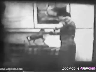 B&W retro video focusing on vintage bestiality sex